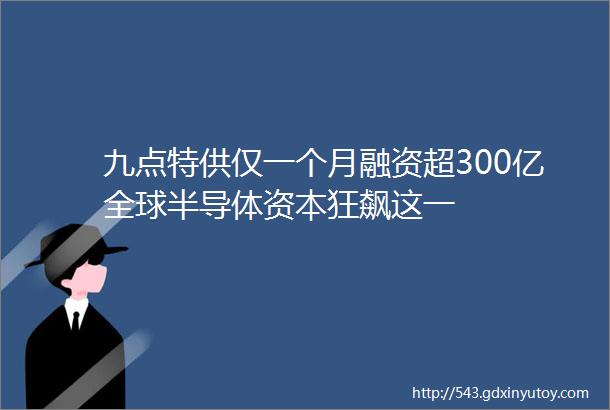 九点特供仅一个月融资超300亿全球半导体资本狂飙这一