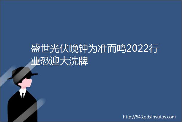 盛世光伏晚钟为准而鸣2022行业恐迎大洗牌