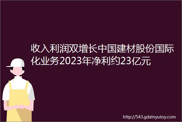 收入利润双增长中国建材股份国际化业务2023年净利约23亿元